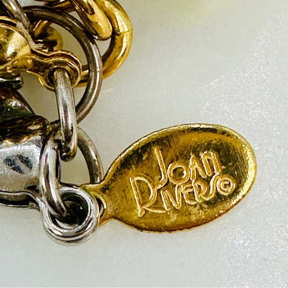 Vintage Joan Rivers Long Beaded Necklace Wood Crystal Beads Green Metallic Blue - Picture 2 of 11